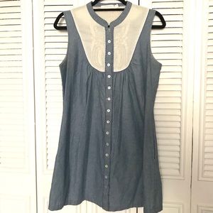 Minkpink Embroidered Bib Collar Chambray Dress